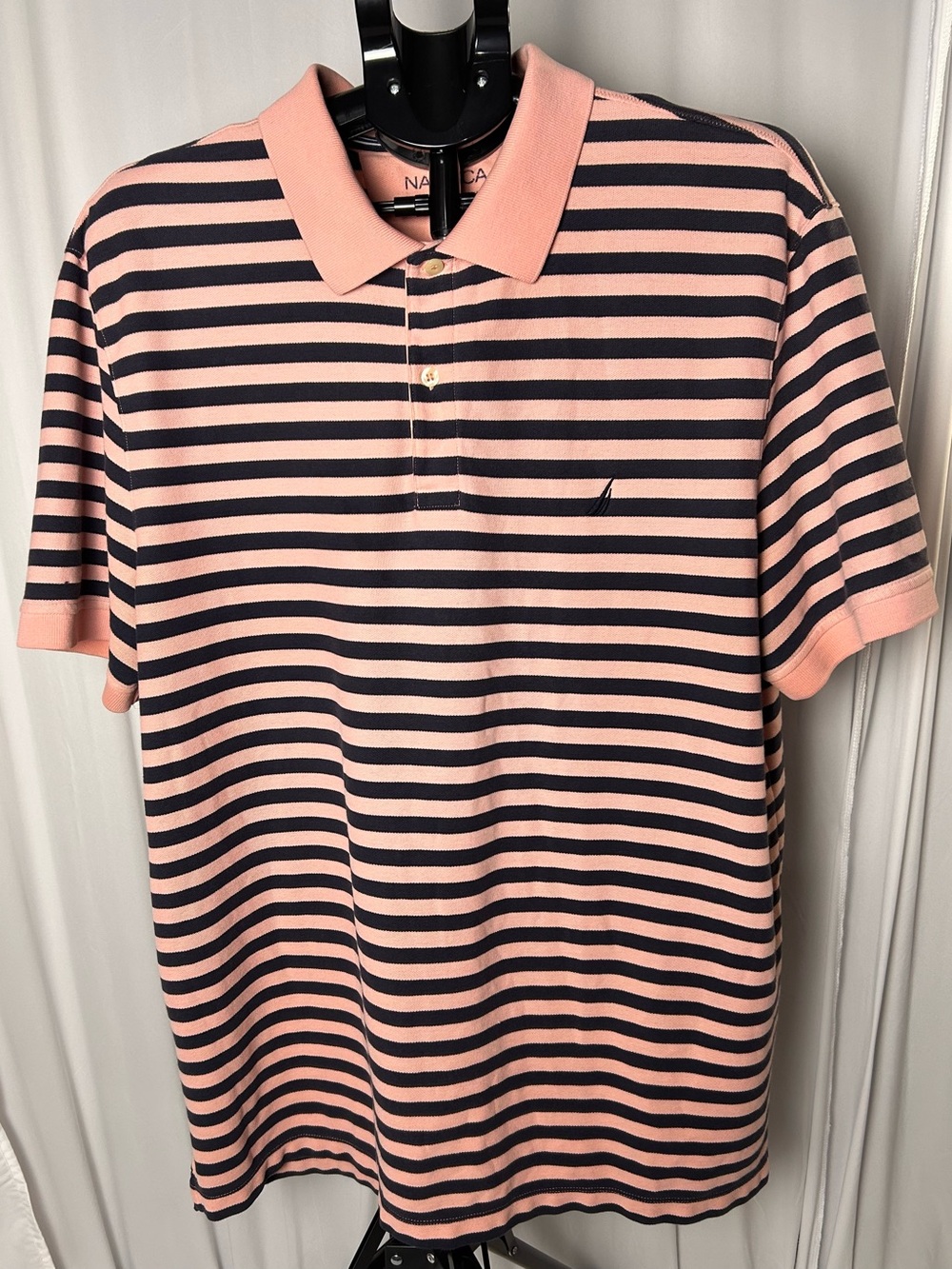 Nautica Men’s Pink and Navy Horizontal Stripe Polo